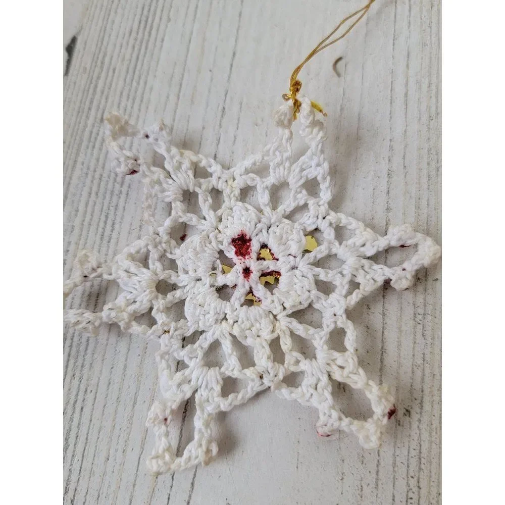 Handmade snowflake red gold glitter‎ ornament Xmas decor